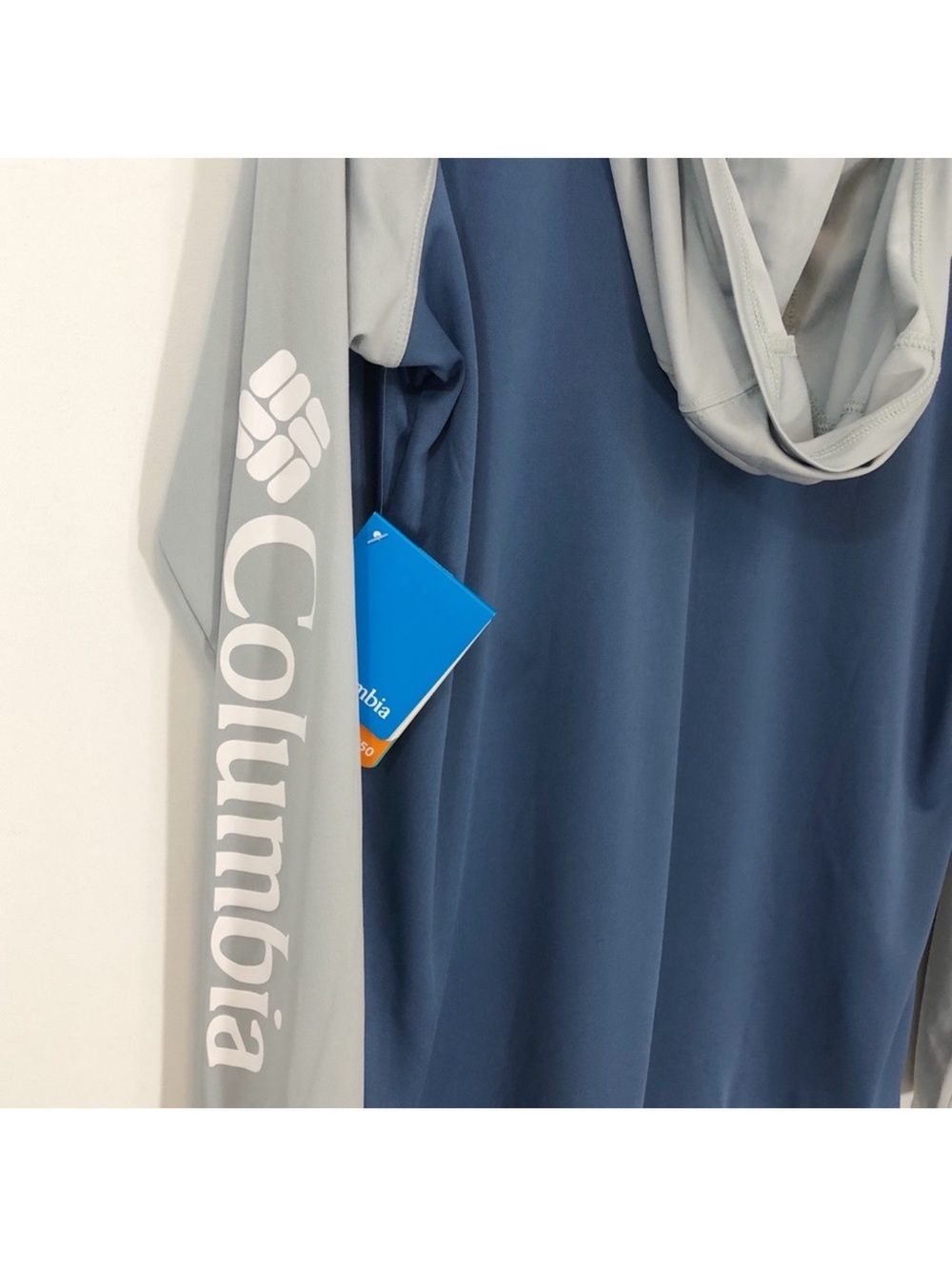 Columbia Two-Tone Hooded Raglan Long Sleeve Top in Navy and Light Gray - Picture 6 of 7